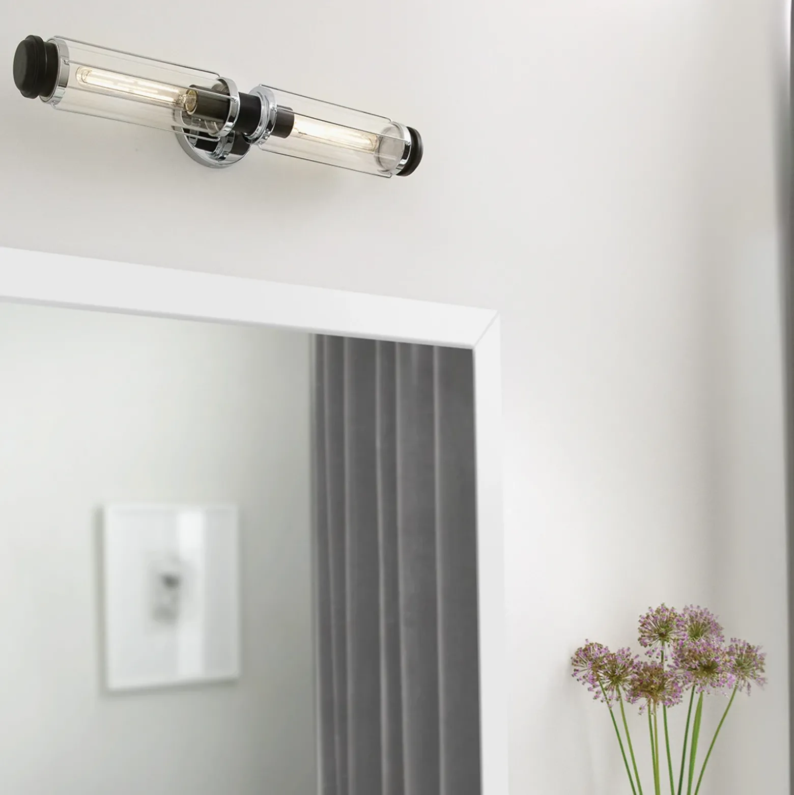 Aplique para baño, cromo, 2 luces, altura 61 cm, IP44
