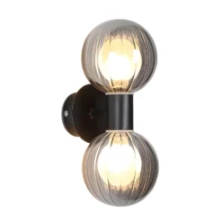 Aplique para baño Lumisphere, negro/gris humo, altura 28 cm, 2 luces.