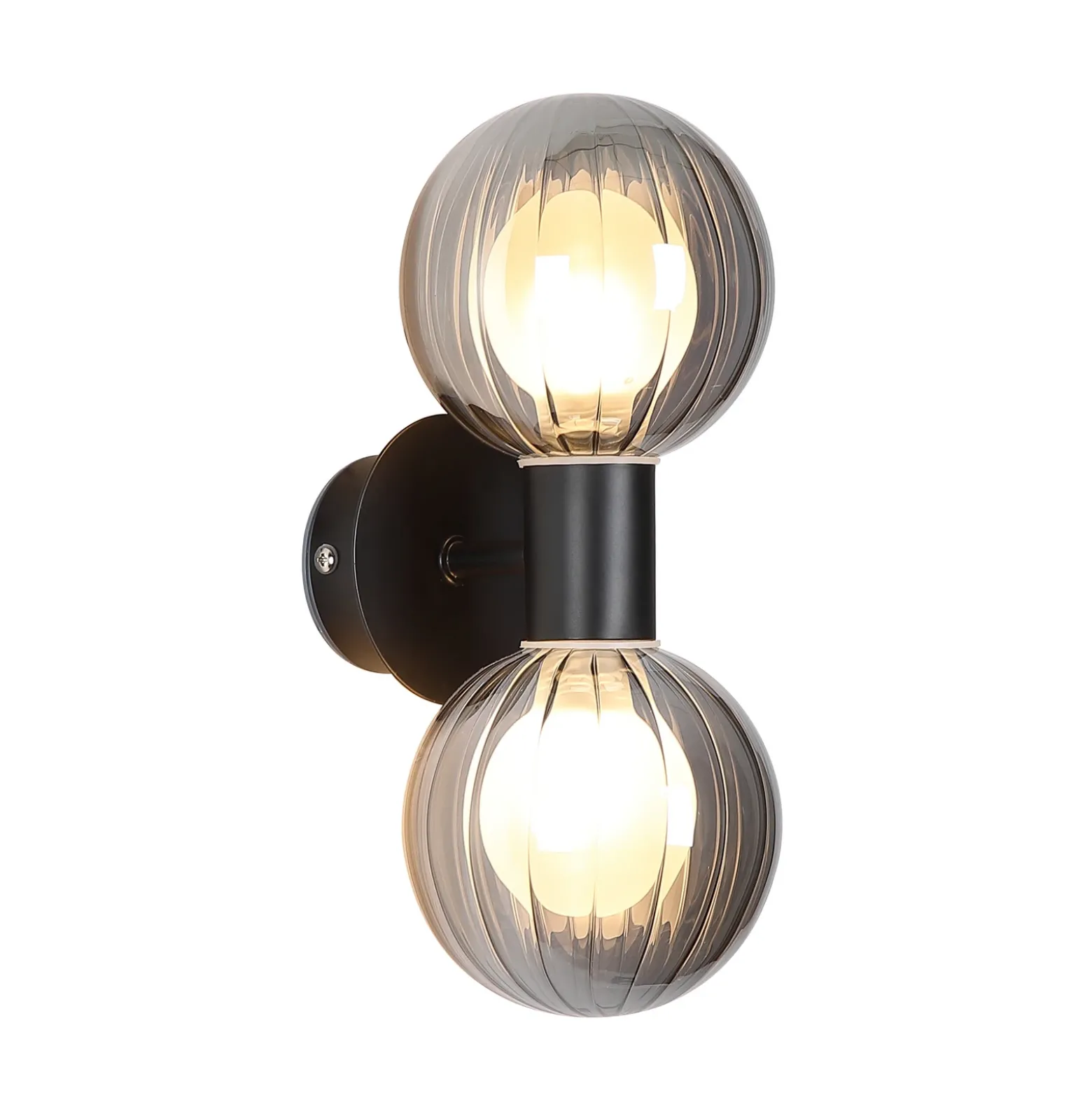 Aplique para baño Lumisphere, negro/gris humo, altura 28 cm, 2 luces.