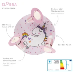 Aplique redondo Unicornio Babsy 3 luces