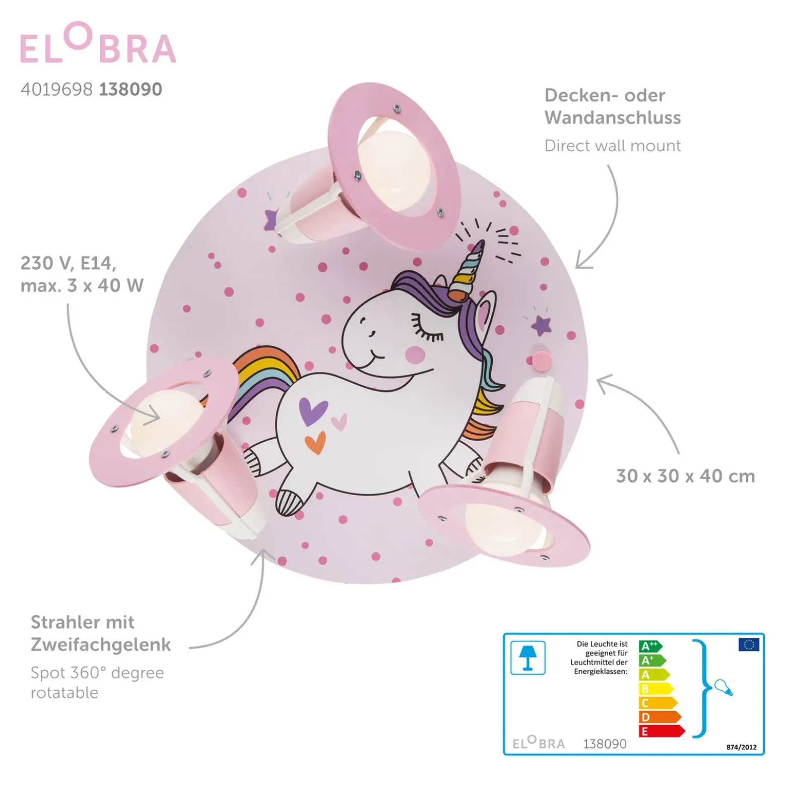Aplique redondo Unicornio Babsy 3 luces