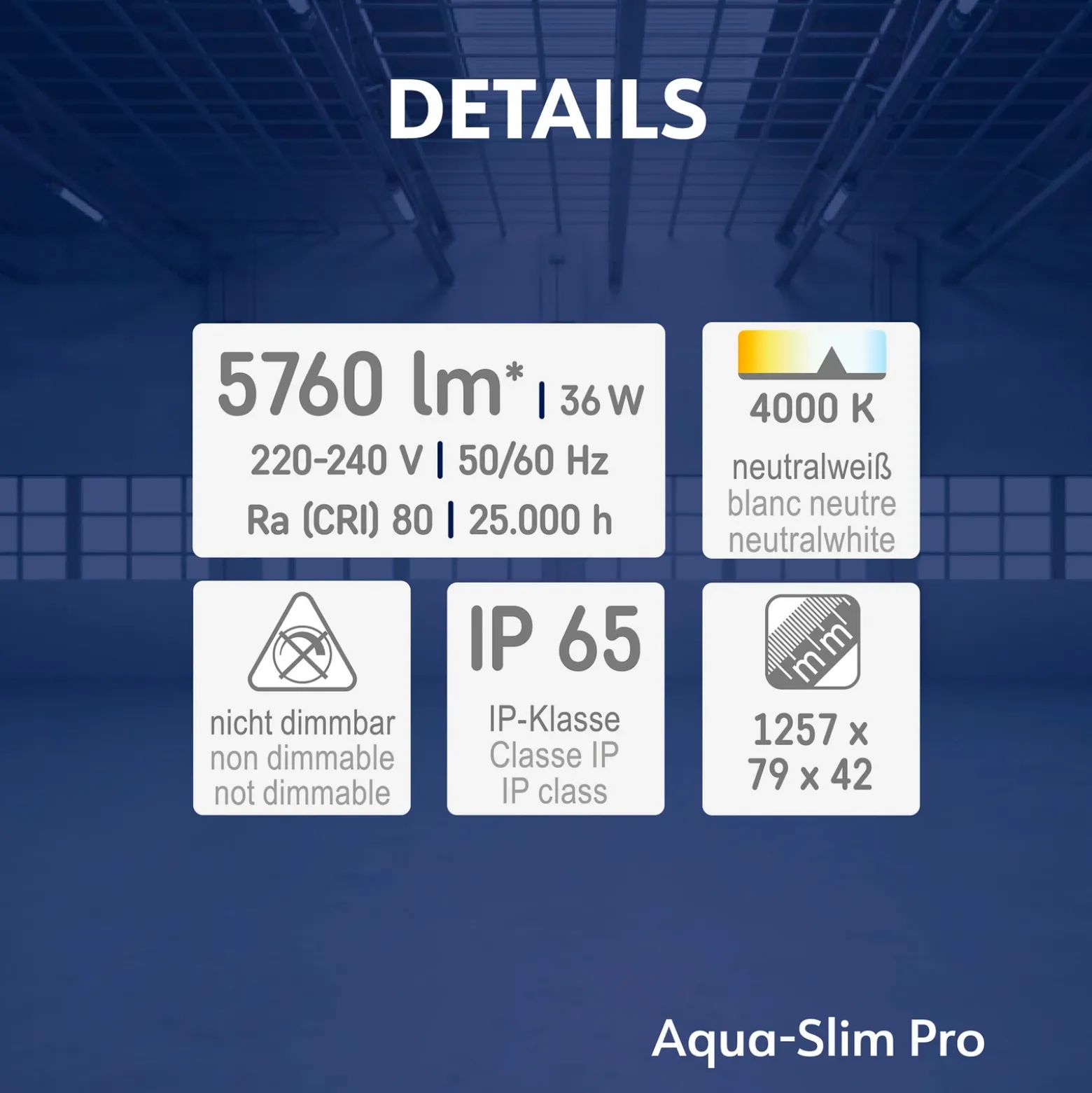 Aquaslim luminaria LED con difusor, longitud 127 cm, IP65, plástico