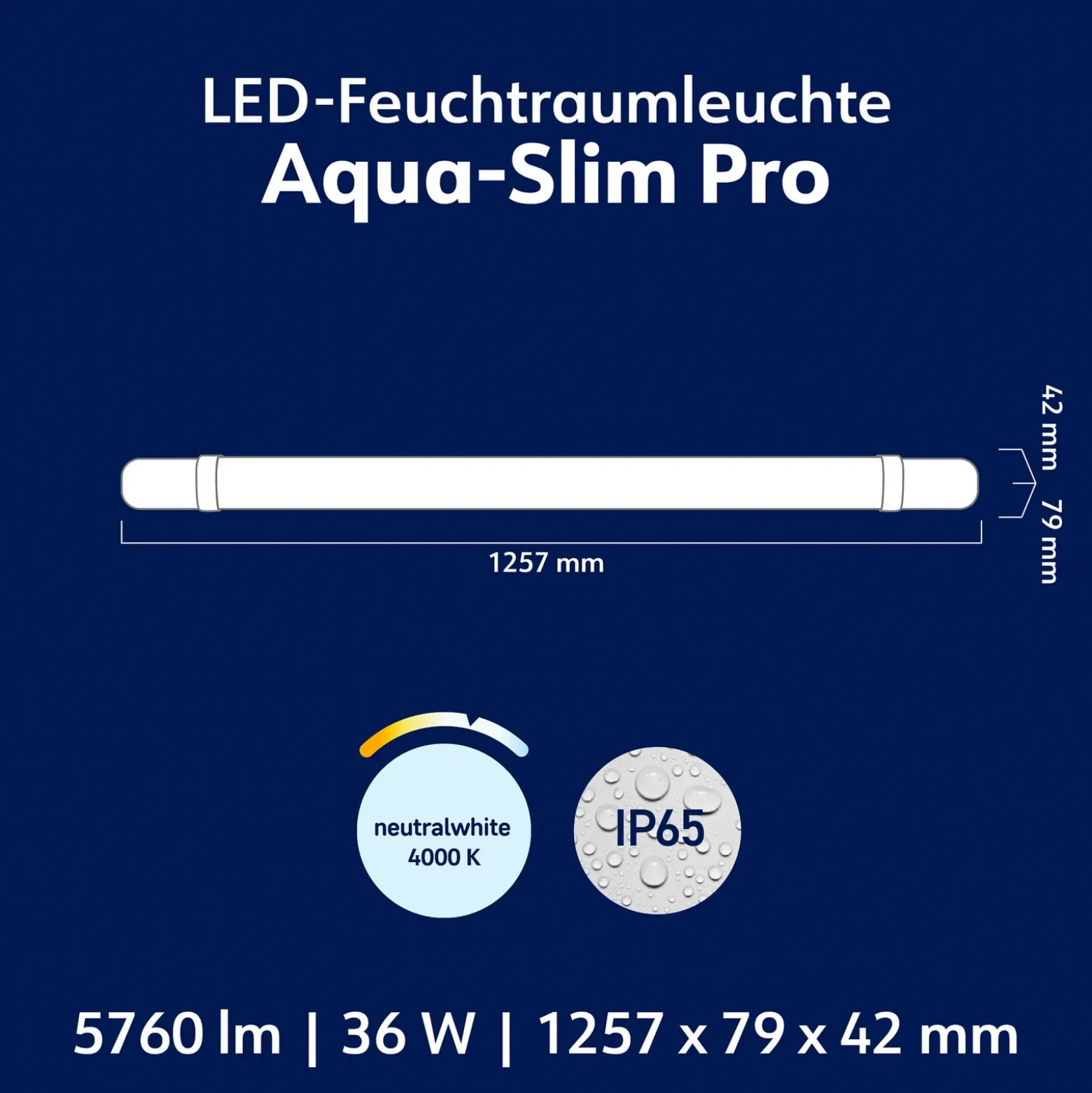 Aquaslim luminaria LED con difusor, longitud 127 cm, IP65, plástico