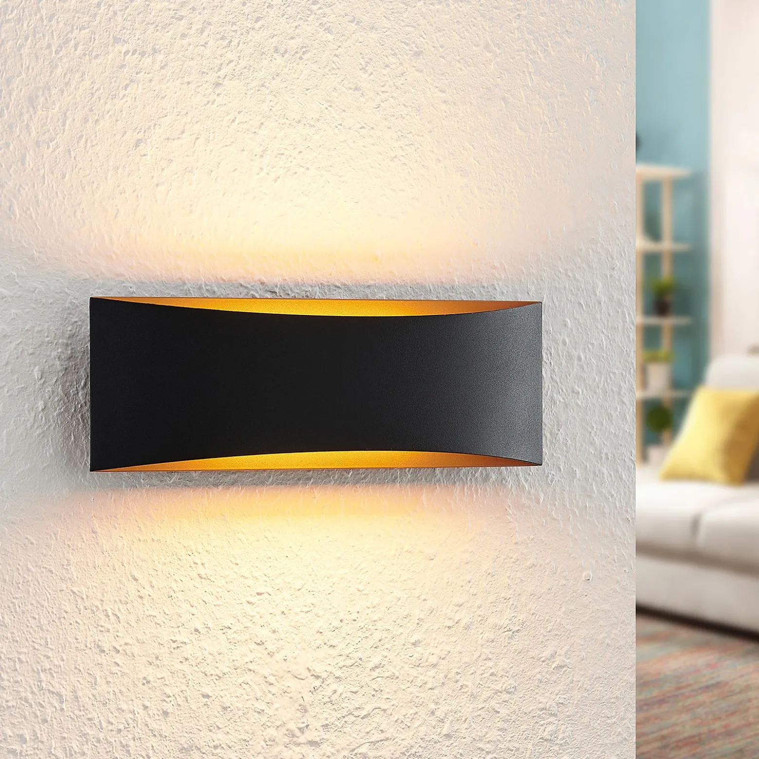 Arcchio Aplique de pared LED Jelle, 27 cm, negro/oro, arriba/abajo