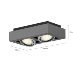 Arcchio downlight de techo Ronka, 34 cm, 2 luces, gris, GU10