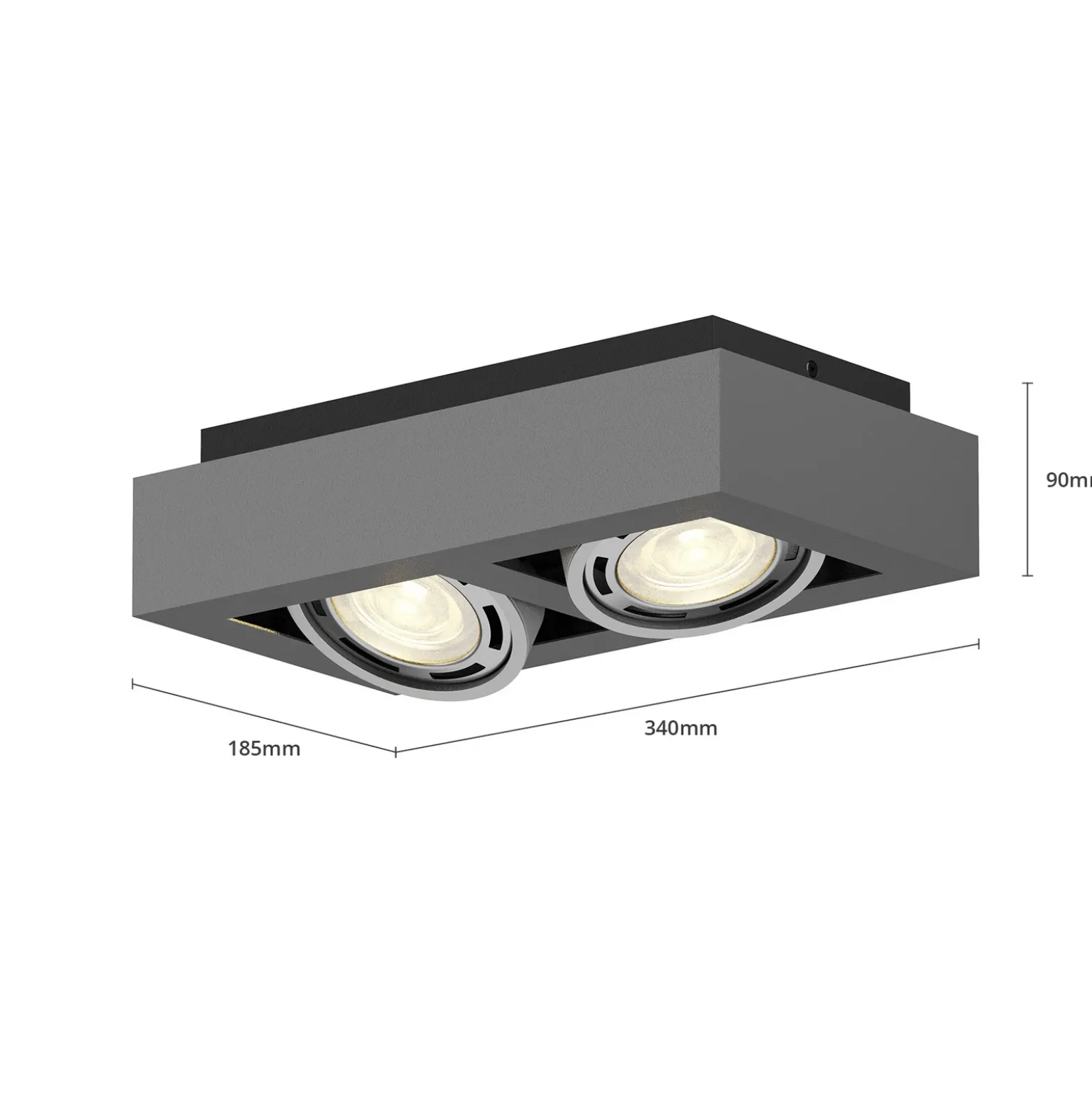 Arcchio downlight de techo Ronka, 34 cm, 2 luces, gris, GU10