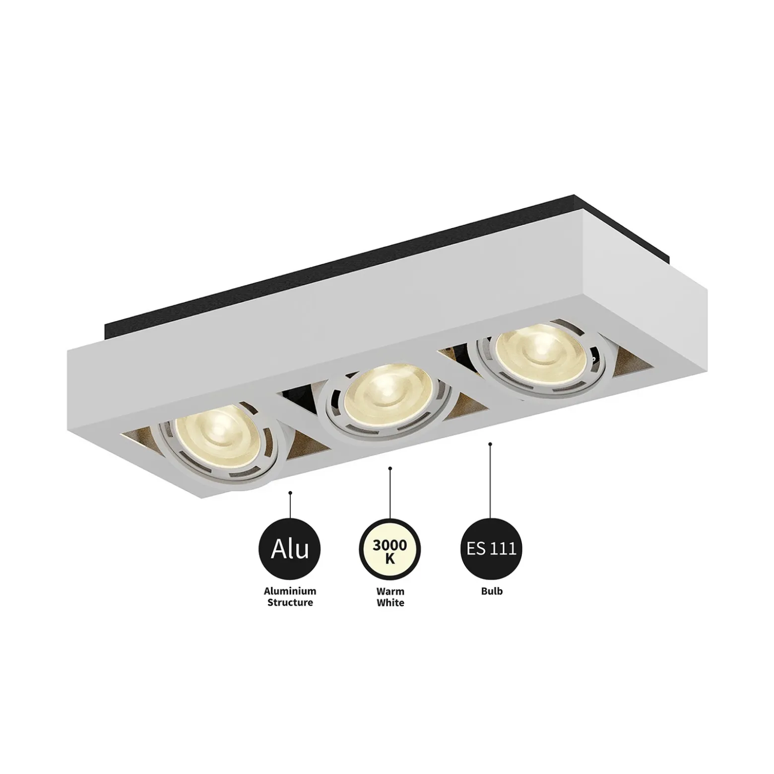 Arcchio downlight de techo Ronka, 50 cm, 3 luces, blanco, GU10