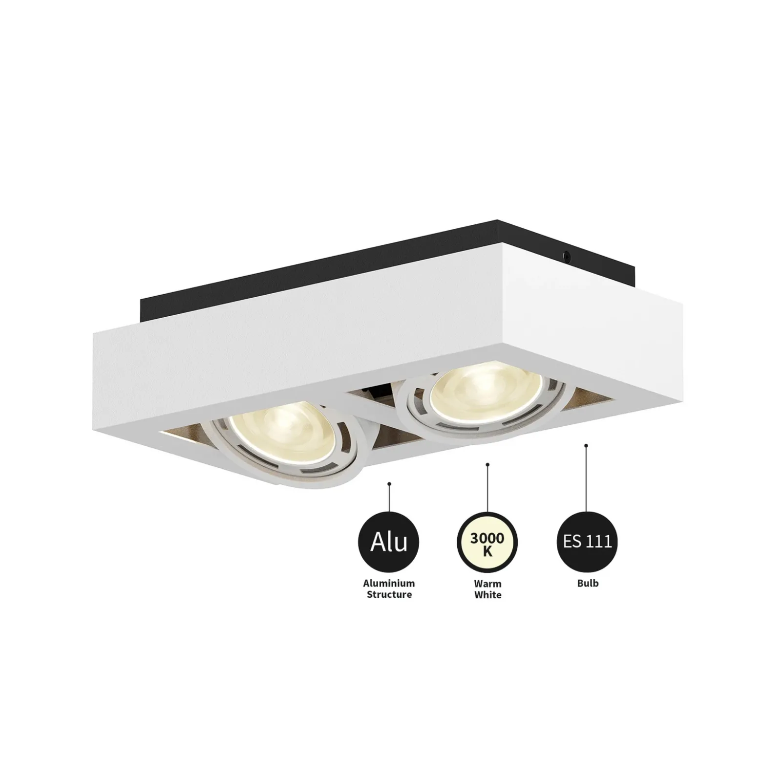 Arcchio downlight de techo Ronka, 34 cm, 2 luces, blanco, GU10