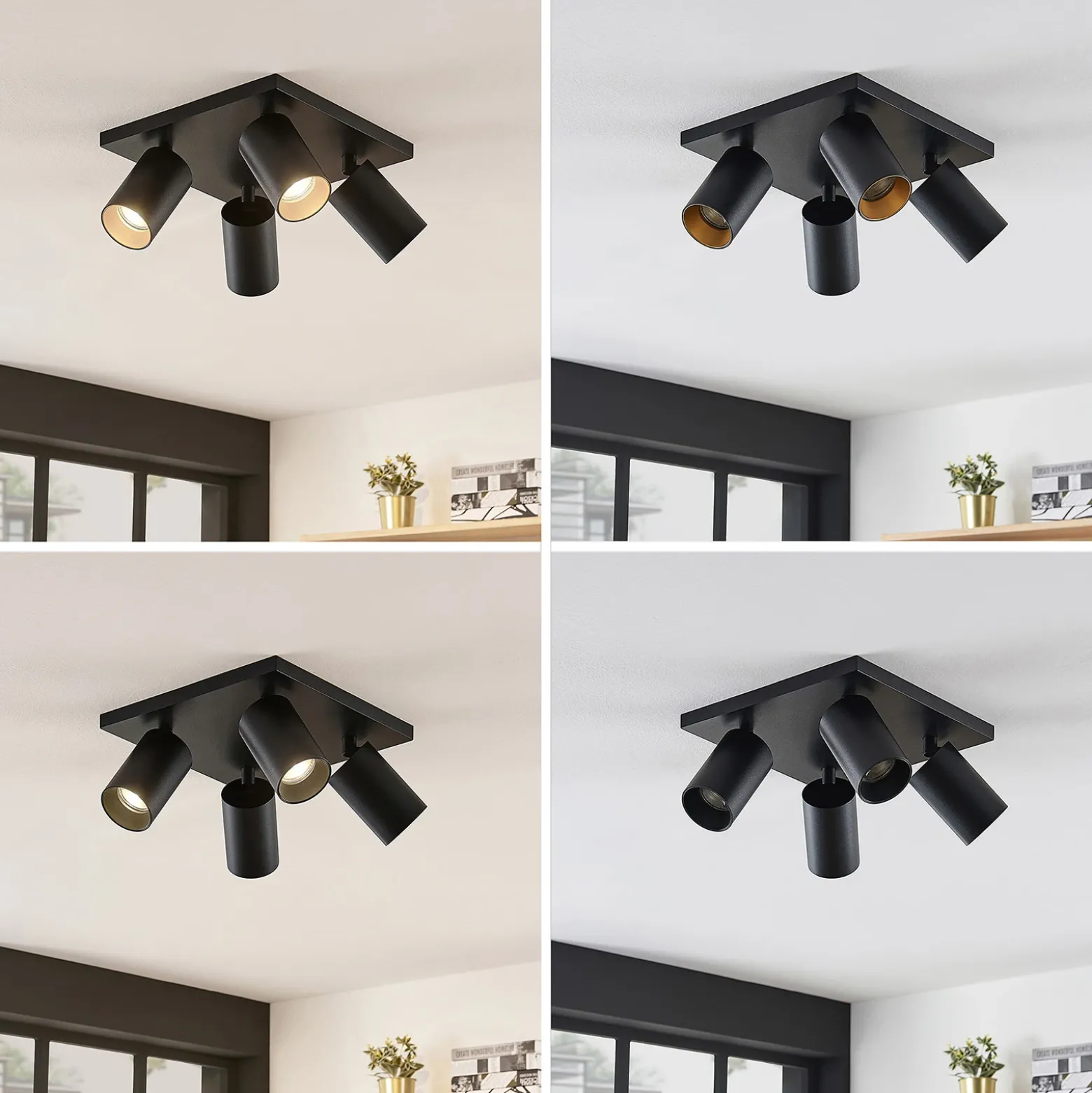 Arcchio Foco Brinja, negro, angular, Ø 6 cm, 4 luces, GU10