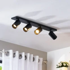 Arcchio Foco Brinja, negro, 65 cm de largo, Ø 7 cm, 4 luces.