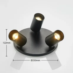 Arcchio Foco Brinja, negro, redondo, Ø 6 cm, 3 luces, GU10