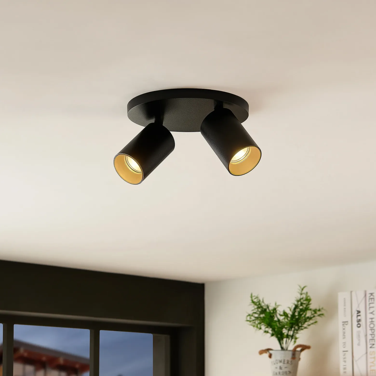 Arcchio Foco Brinja, negro, redondo, Ø 6 cm, 2 luces, GU10