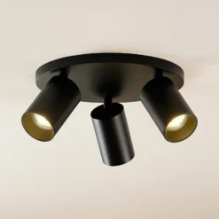Arcchio Foco Brinja, negro, redondo, Ø 6 cm, 3 luces, GU10