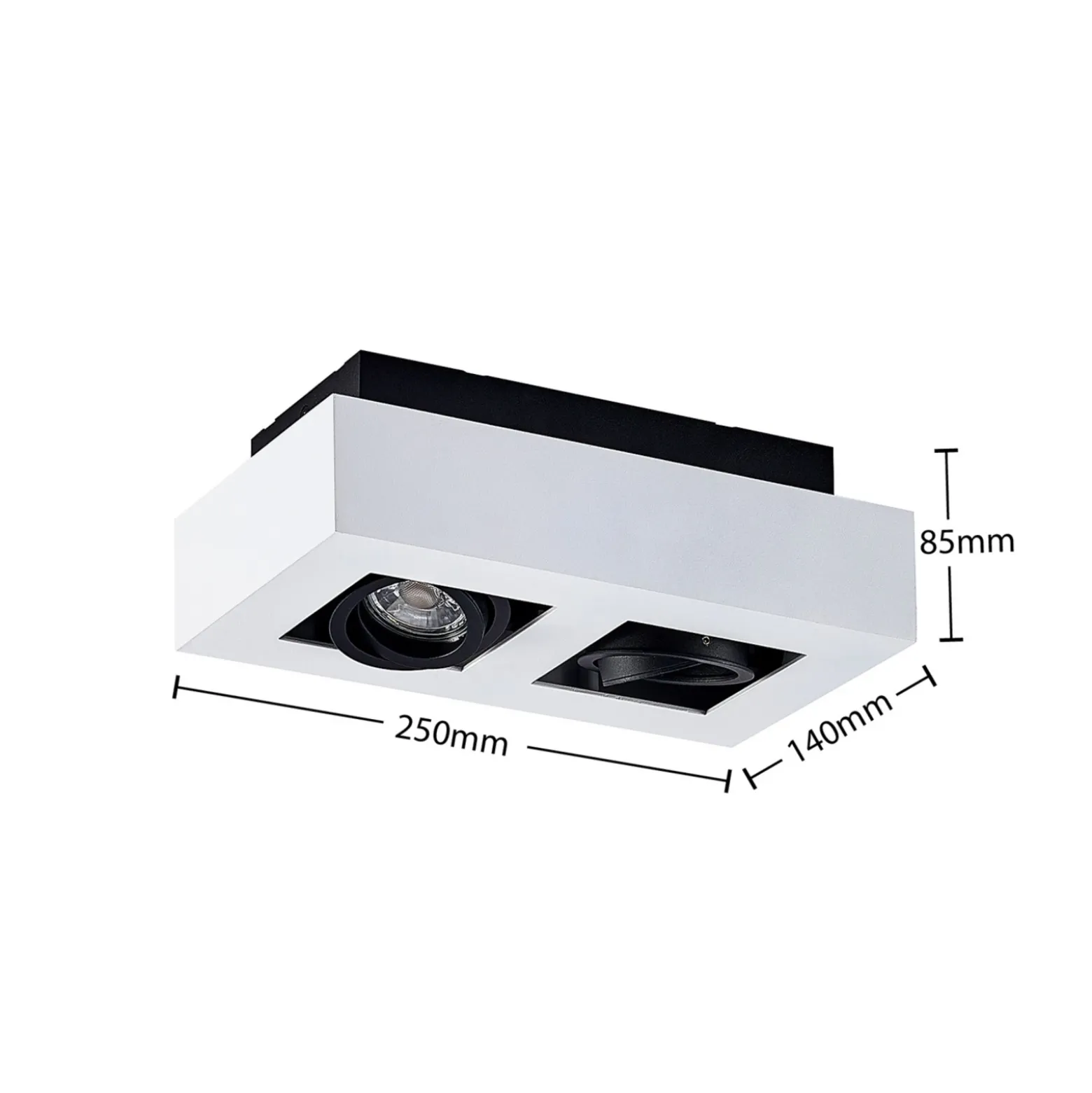 Arcchio foco Vince, 25 cm, 2 luces, blanco/negro, GU10