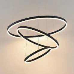 Arcchio lámpara colgante LED Albiona, negra, 3 anillos, Ø 80 cm