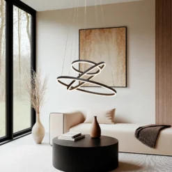Arcchio lámpara colgante LED Albiona, negra, 3 anillos, Ø 80 cm