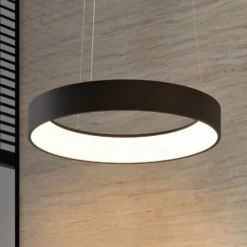 Arcchio Lámpara colgante LED Aleksi, Ø 60 cm, negra, metal, CCT