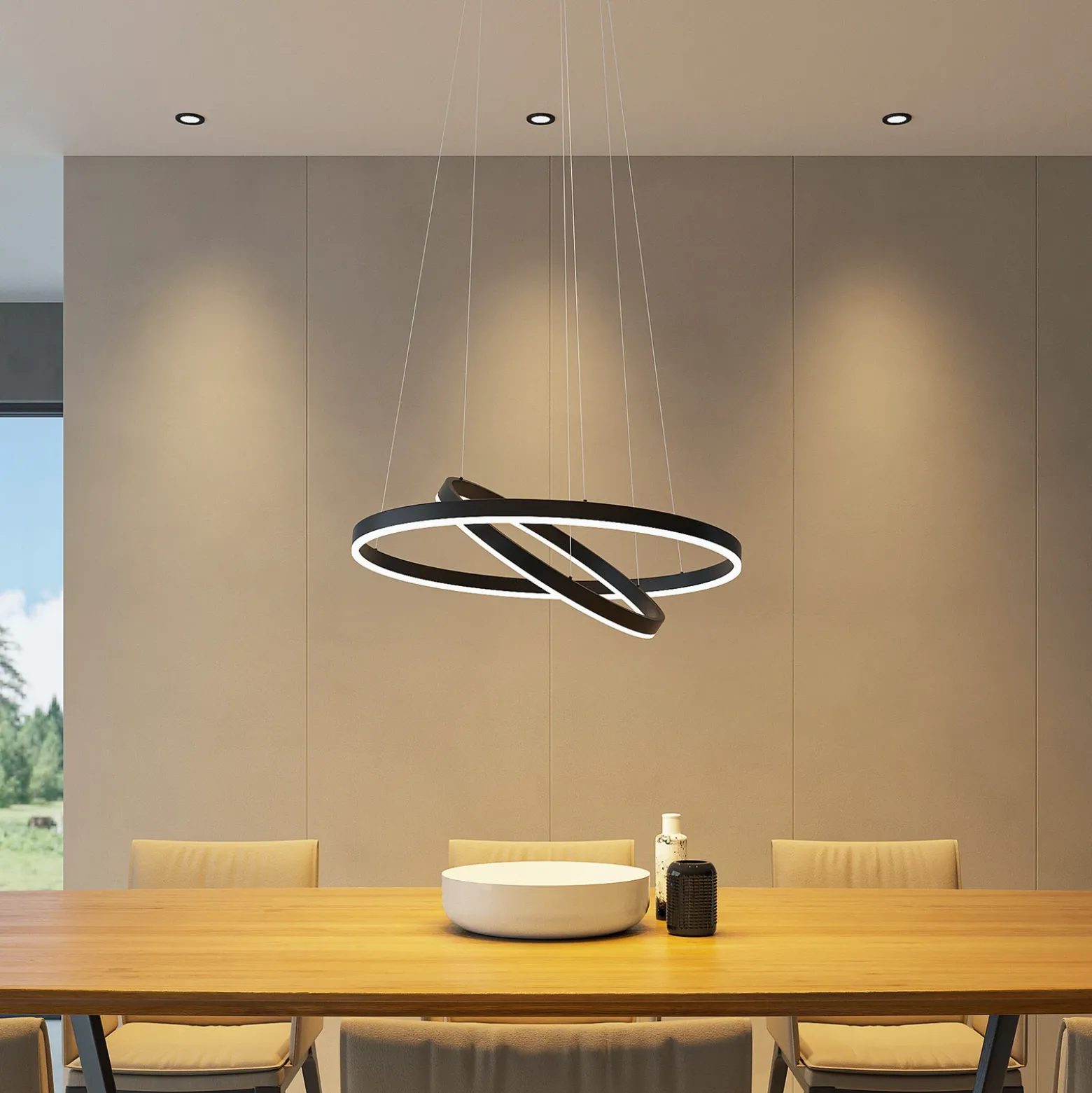 Arcchio lámpara colgante LED Albiona, negra, 2 anillos, Ø 60 cm