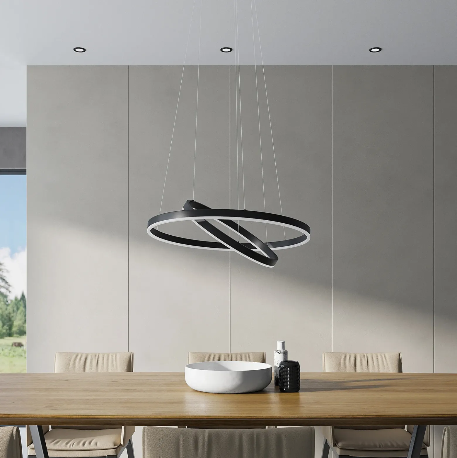 Arcchio lámpara colgante LED Albiona, negra, 2 anillos, Ø 60 cm