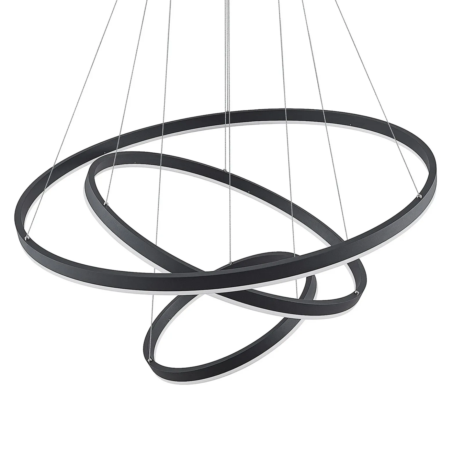 Arcchio lámpara colgante LED Albiona, negra, 3 anillos, Ø 80 cm