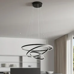 Arcchio lámpara colgante LED Albiona, negra, 3 anillos, Ø 80 cm