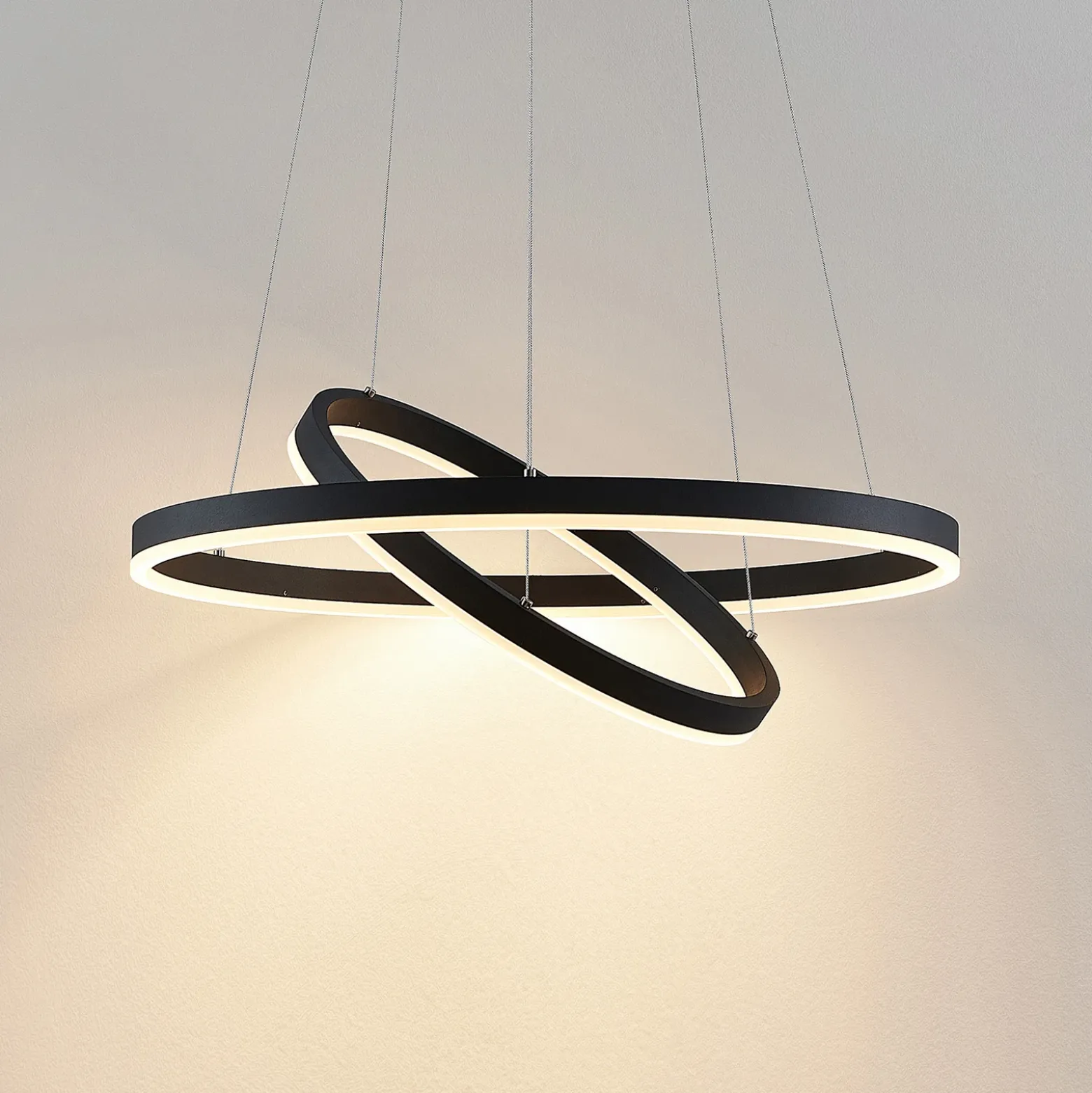 Arcchio lámpara colgante LED Albiona, negra, 2 anillos, Ø 60 cm