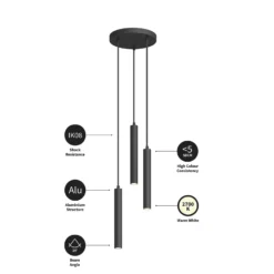 Arcchio Lámpara colgante LED Franka, 3 luces, Ø 24 cm, negra