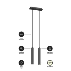 Arcchio lámpara colgante LED Franka, 2 luces, negro, aluminio