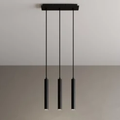 Arcchio Lámpara colgante LED Franka, 3 luces, larga, negra, aluminio