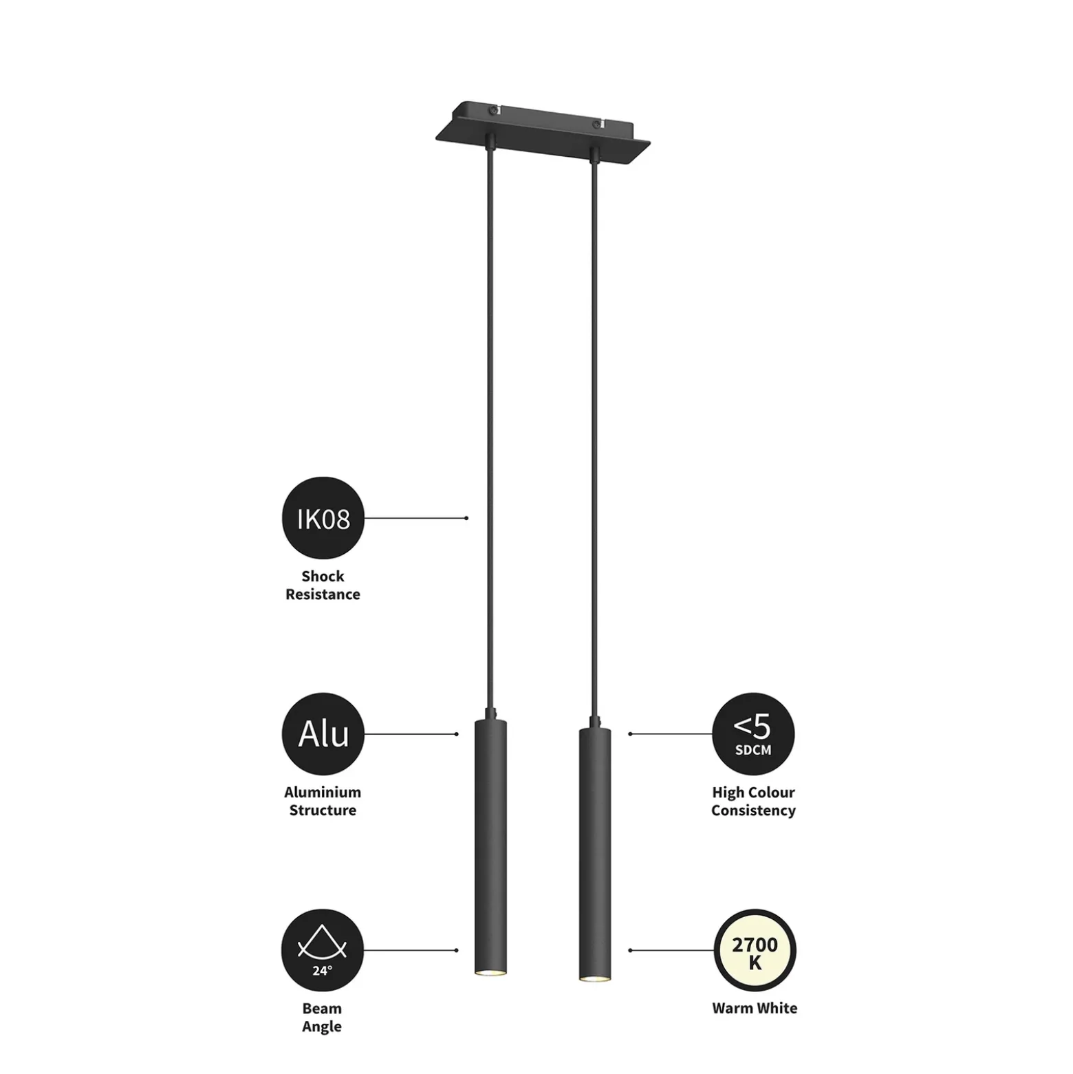 Arcchio lámpara colgante LED Franka, 2 luces, negro, aluminio