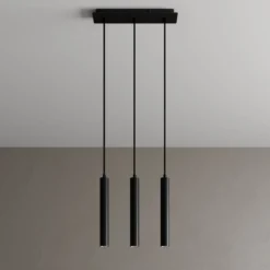 Arcchio Lámpara colgante LED Franka, 3 luces, larga, negra, aluminio