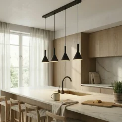 Arcchio Lámpara colgante Tadej, 4 luces, blanco y negro, metal, E27