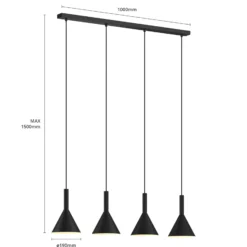 Arcchio Lámpara colgante Tadej, 4 luces, blanco y negro, metal, E27