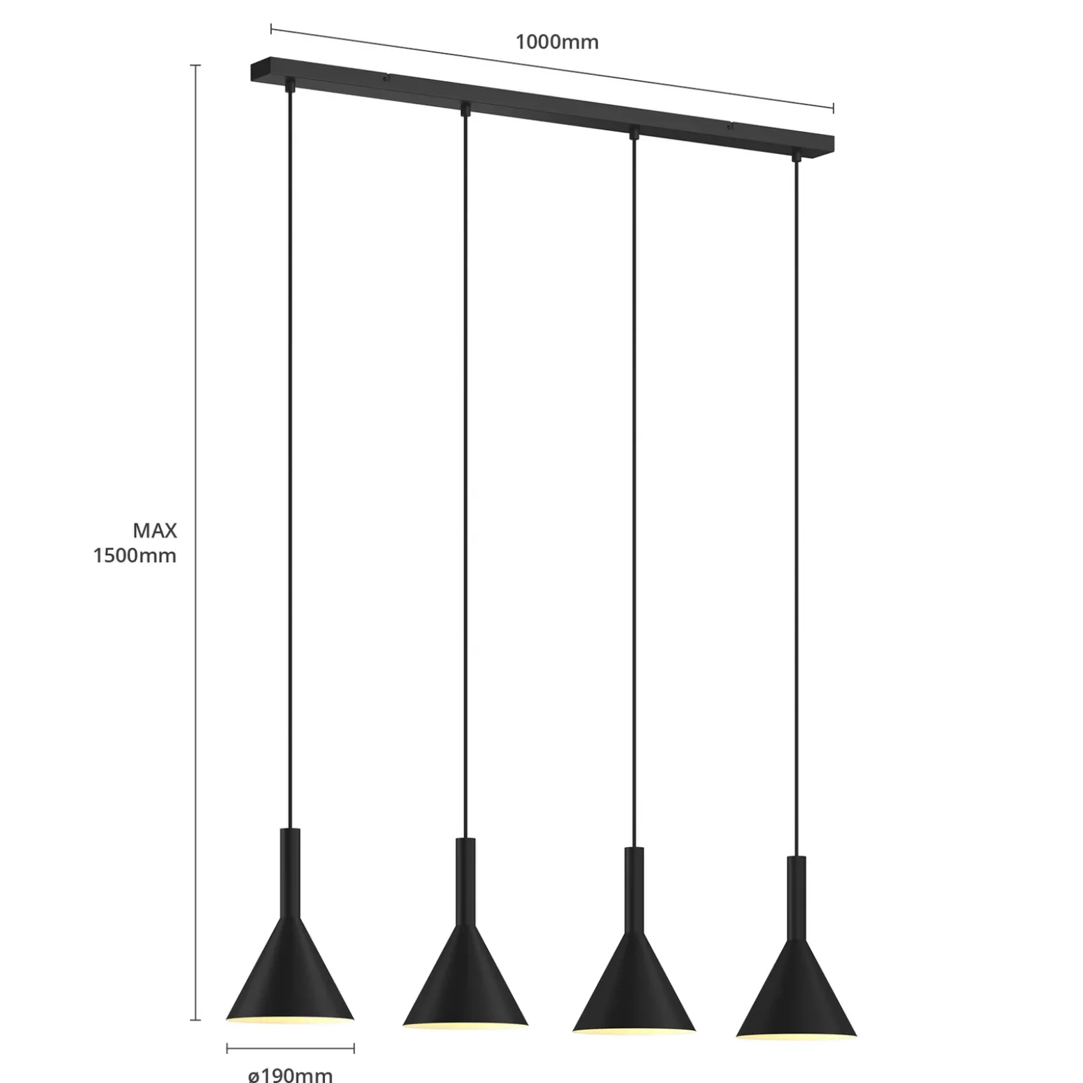 Arcchio Lámpara colgante Tadej, 4 luces, blanco y negro, metal, E27