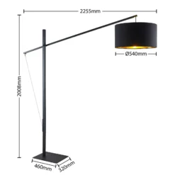 Arcchio lámpara de pie arqueada Mossa, 200 cm, negro-oro, textil