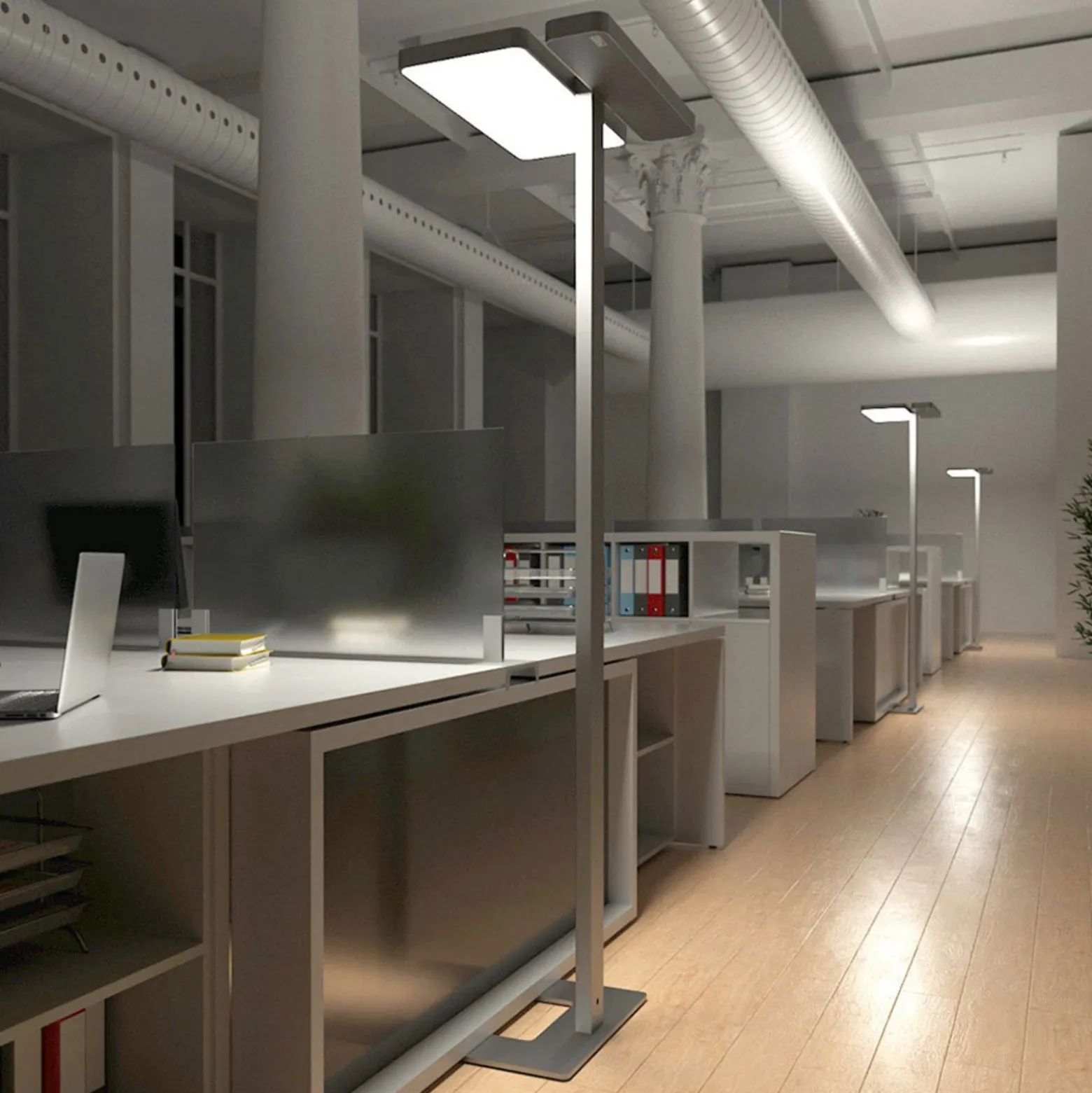 Arcchio lámpara de pie LED para oficina Aila, plata, sensor de luz diurna