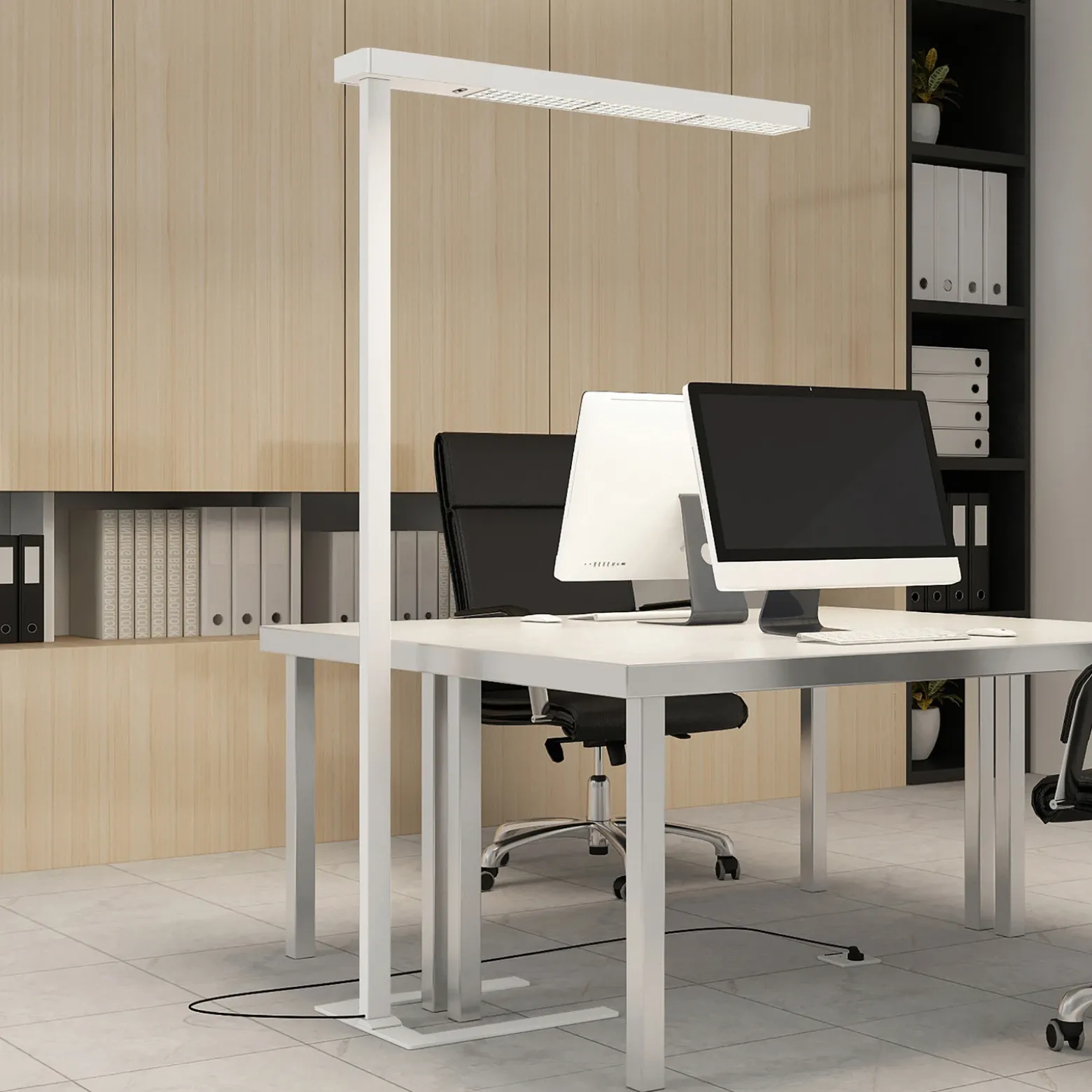 Arcchio lámpara de pie LED para oficina Susi, blanca, sensor, regulador táctil