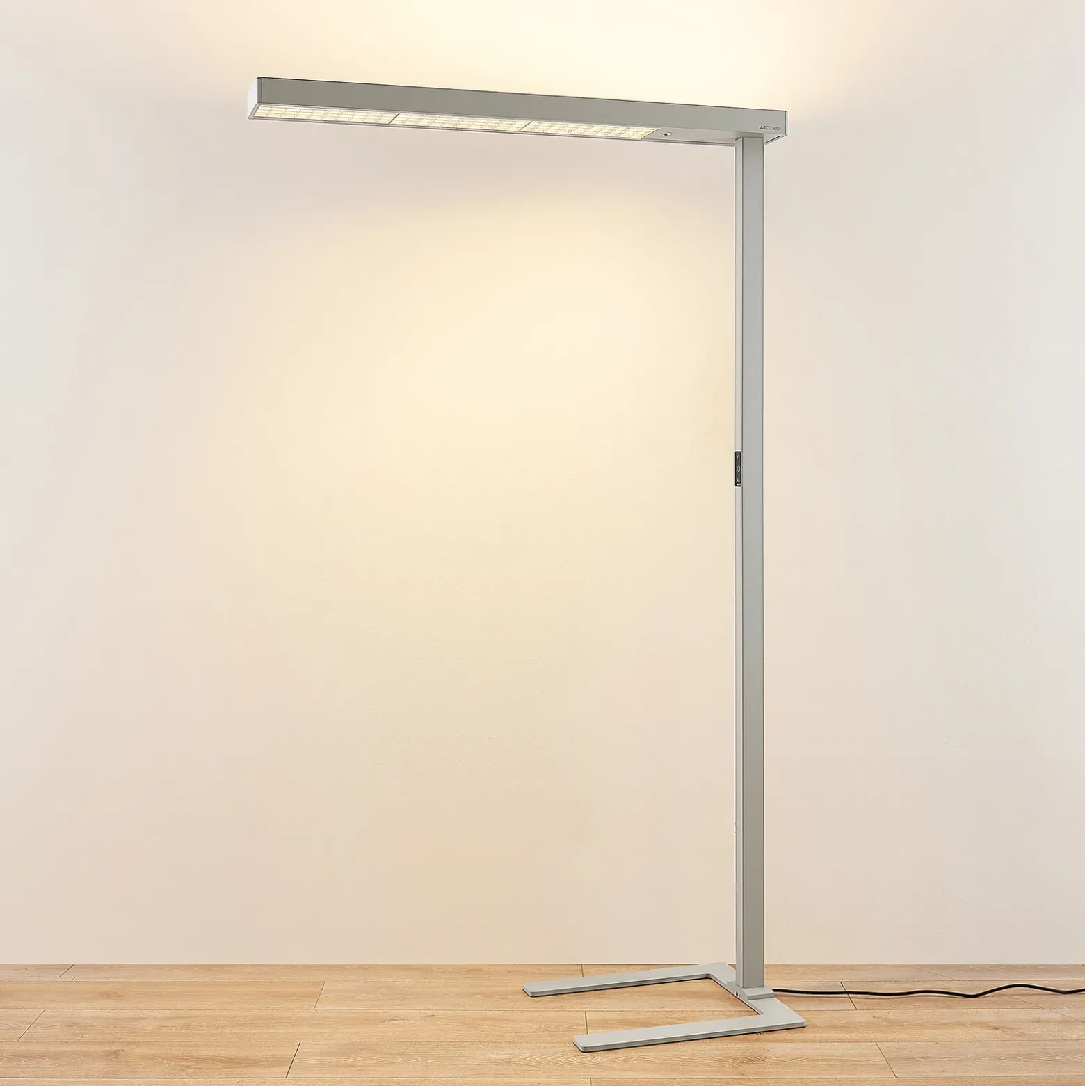 Arcchio lámpara de pie LED para oficina Susi, plata, sensor, atenuador, CCT