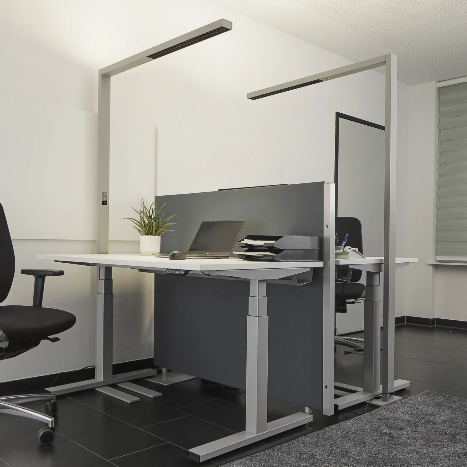 Arcchio Lámpara de pie LED para oficina Jolinda, set de 2, plata, 4.000 K