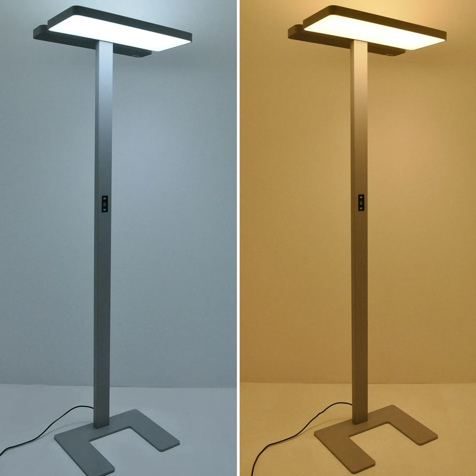 Arcchio lámpara de pie LED para oficina Aila, plata, sensor de luz diurna