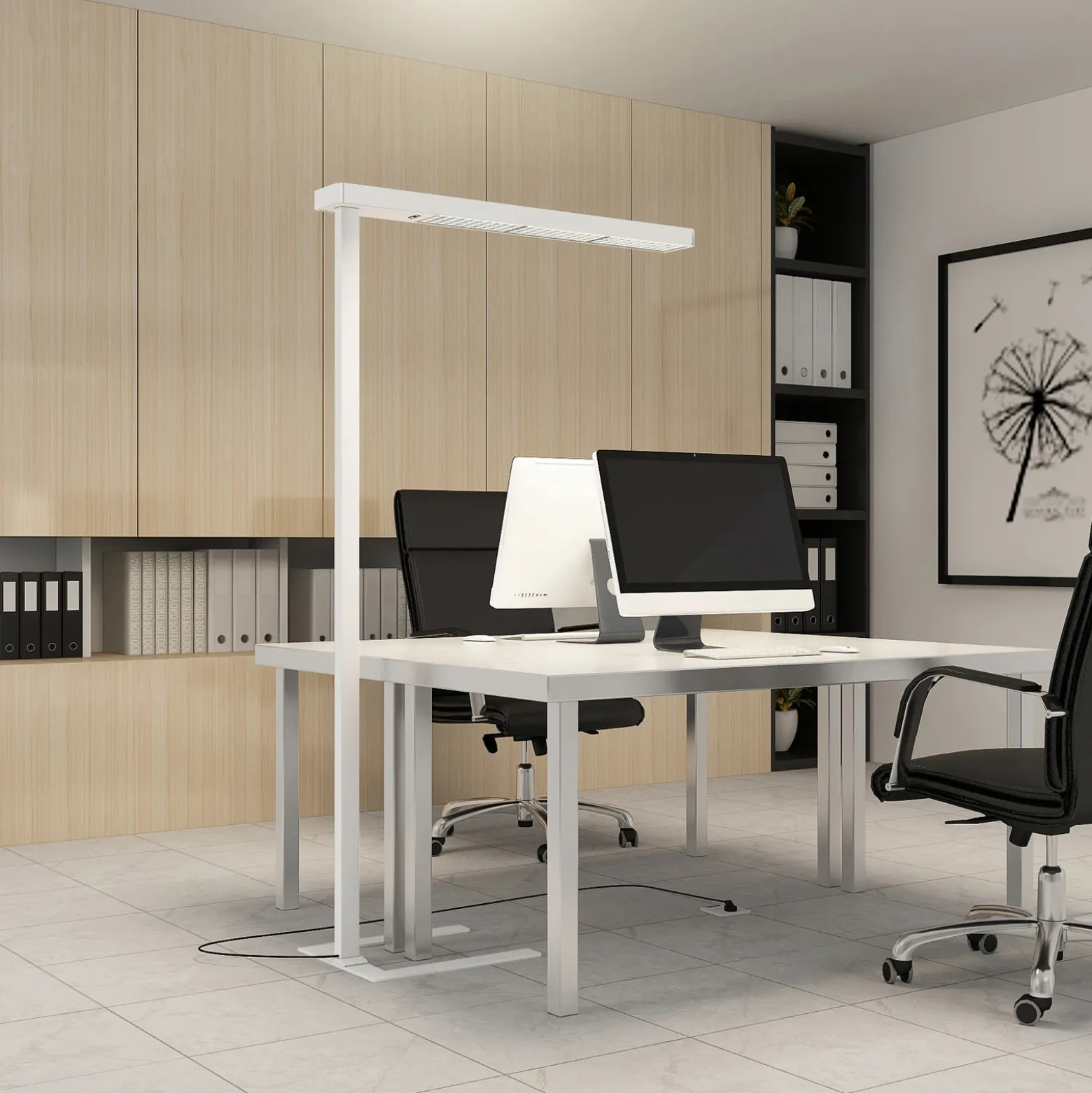 Arcchio Lámpara de pie LED para oficina Susi, set de 2, blanca, sensor
