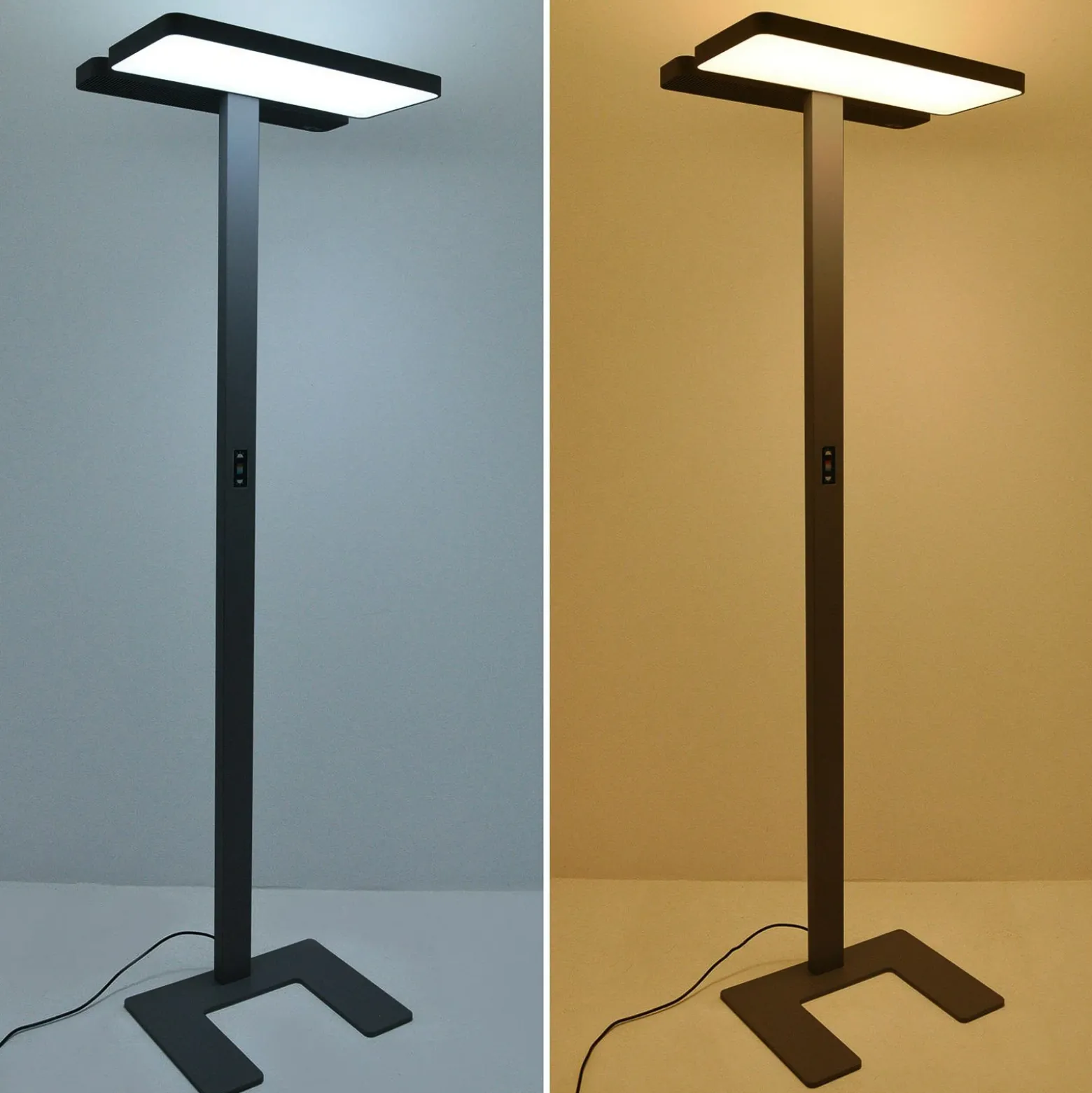 Arcchio Lámpara de pie para oficina Aila, negra, sensor de luz diurna