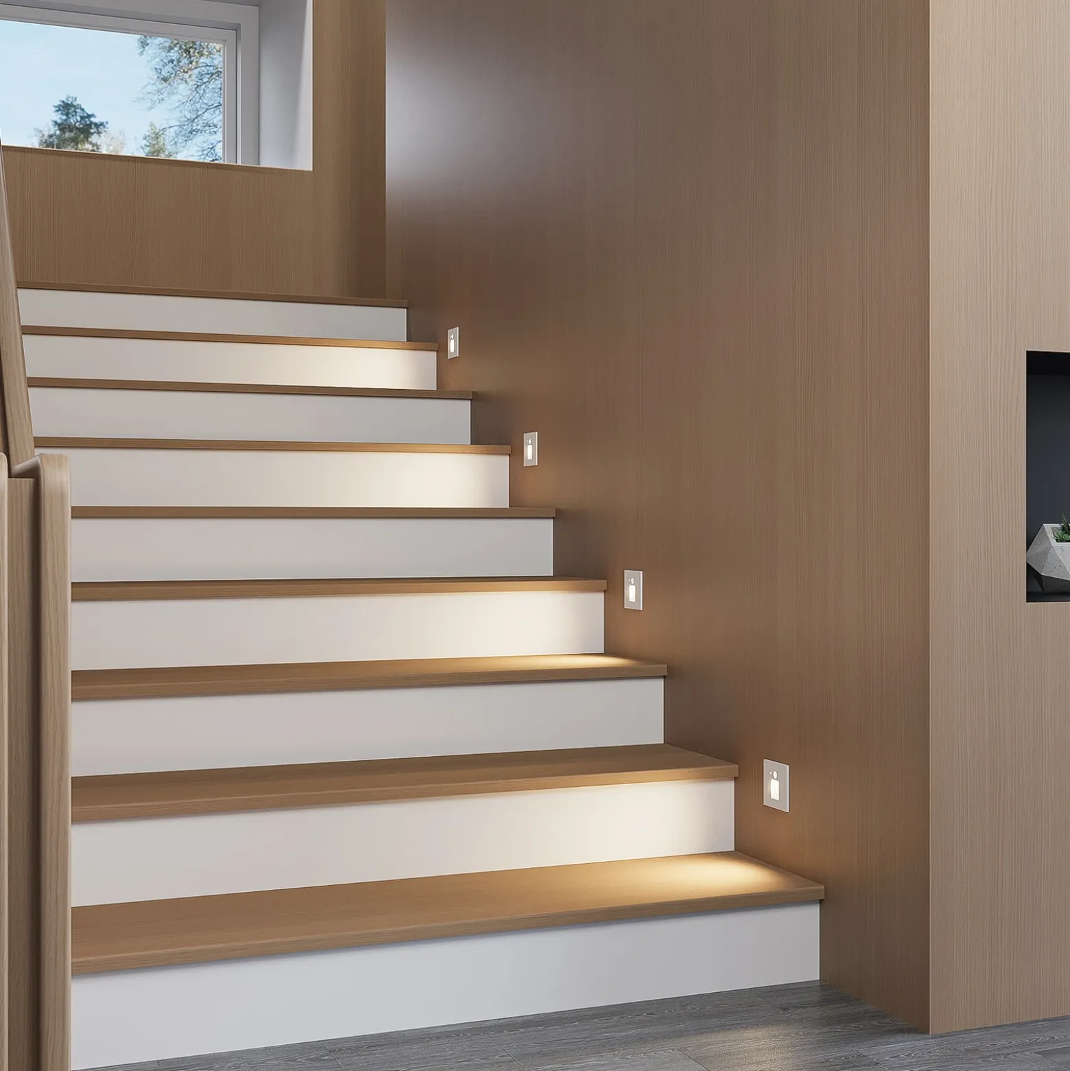 Arcchio Lámpara empotrable LED Neru, 7 cm, blanca, angular, sensor