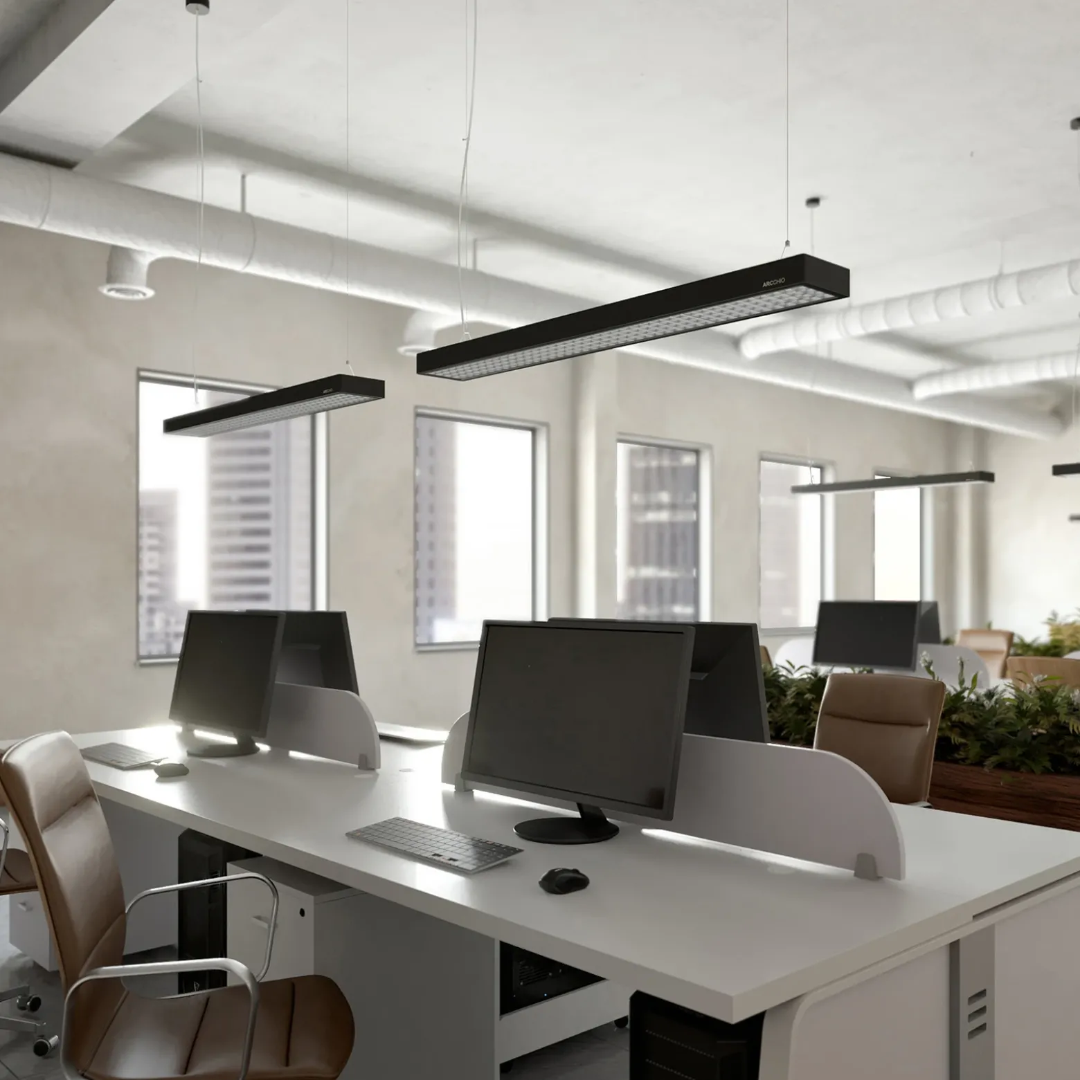 Arcchio Susi lámpara colgante LED de oficina, negro, 120cm, 4000K, DALI