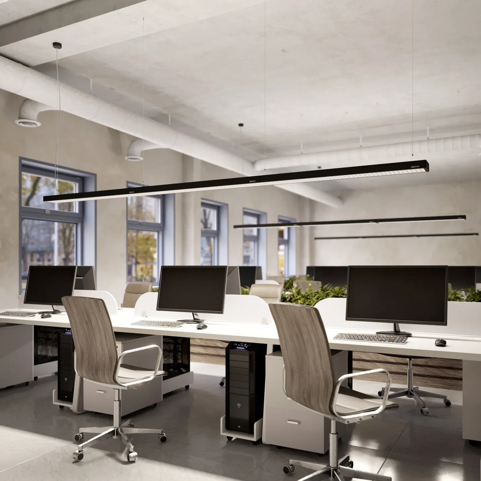 Arcchio Susi lámpara colgante LED de oficina, negro, 120cm, 4000K, DALI