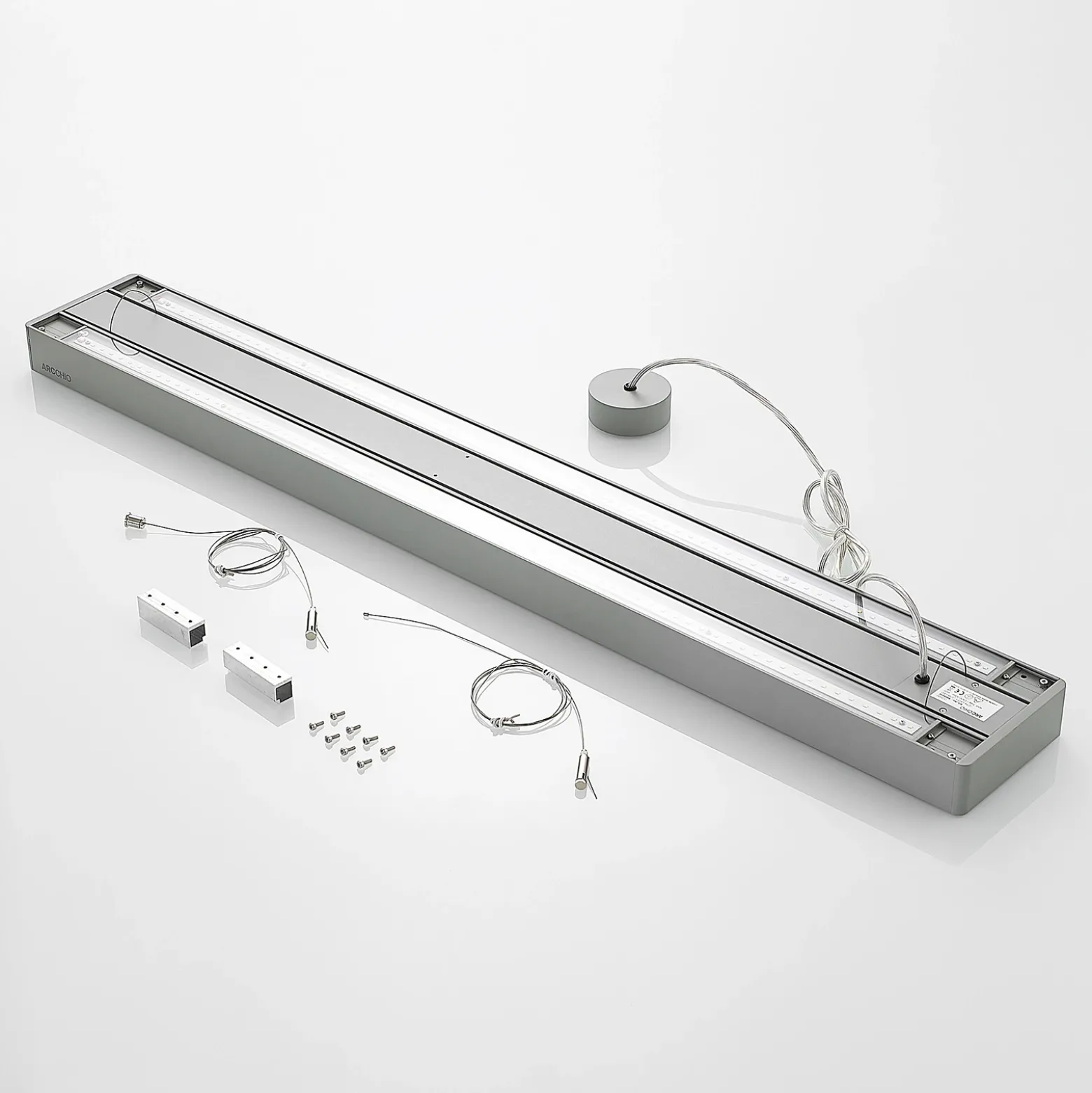 Arcchio Susi lámpara colgante LED de oficina, plata, 120 cm, 4000K, DALI
