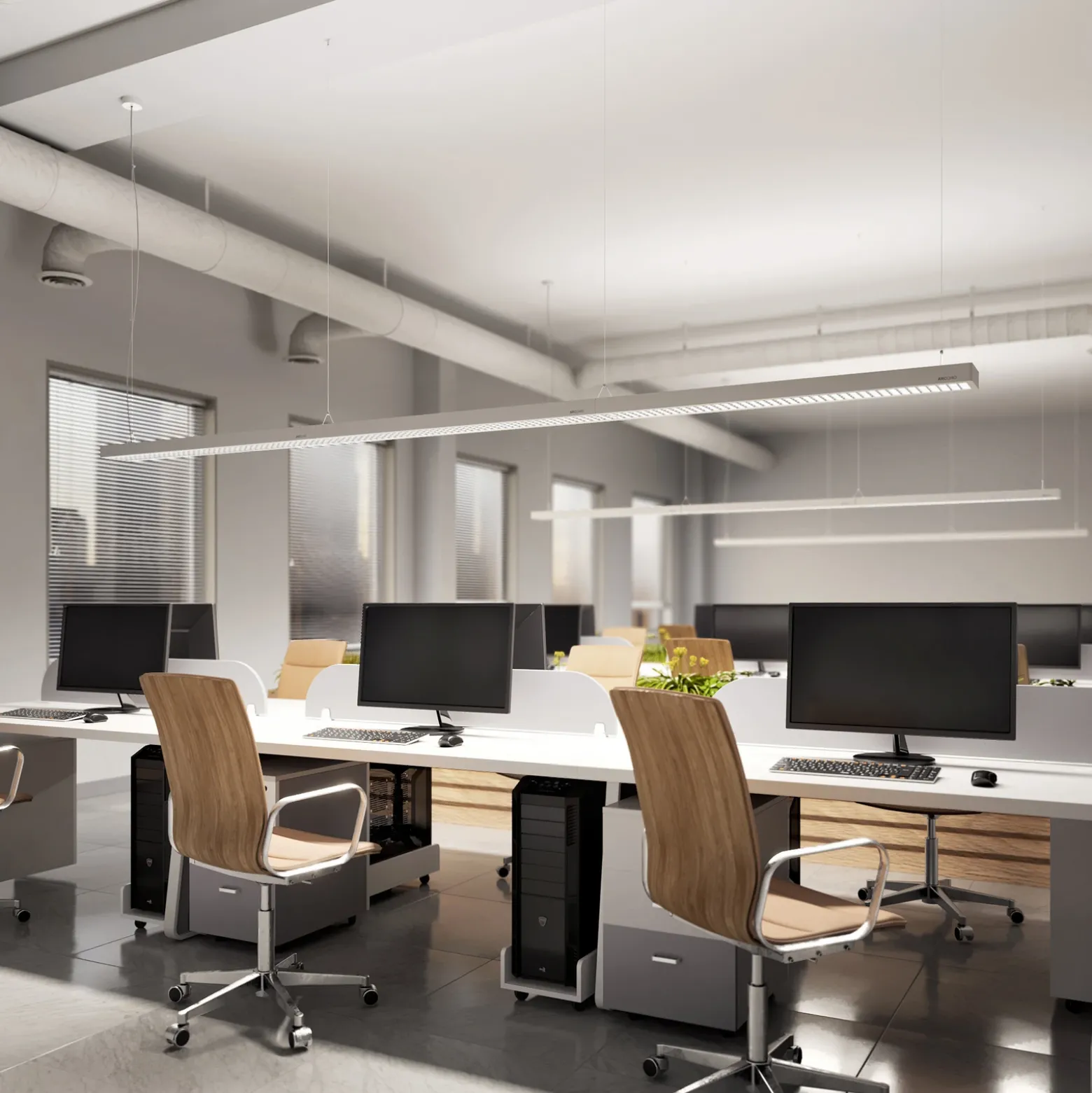 Arcchio Susi lámpara colgante LED de oficina, plata, 120 cm, 4000K, DALI