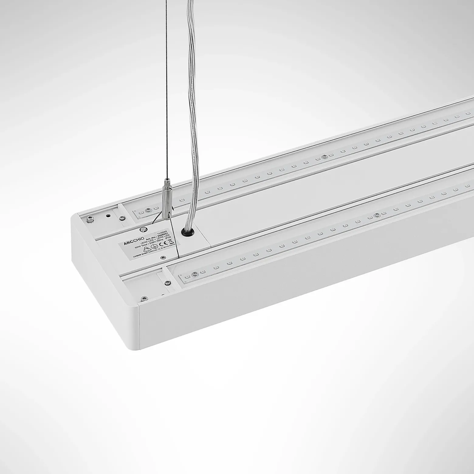 Arcchio Susi lámpara colgante LED de oficina, blanca, 120 cm, 4.000K, DALI