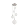 Bollique lámpara colgante, acero, blanco opal, cristal, redonda de 5 luces