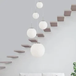 Bollique lámpara colgante, acero, blanco opal, cristal, redonda de 5 luces